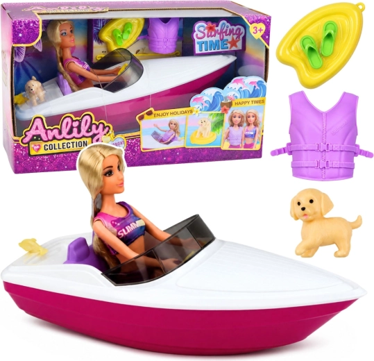 Anlily-pop met motorboot en puppy – set met accessoires