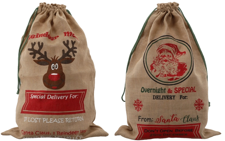 Kerstcadeauzak van jute 60 × 90 cm, verpakking 10 stuks