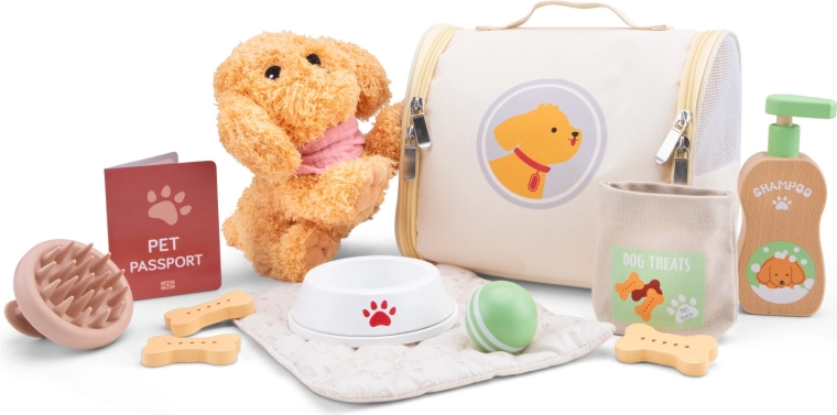 Kinderset voor de verzorging van een knuffelhond