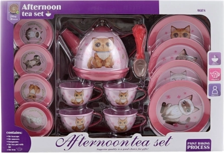 Theeservies van blik met poesjes