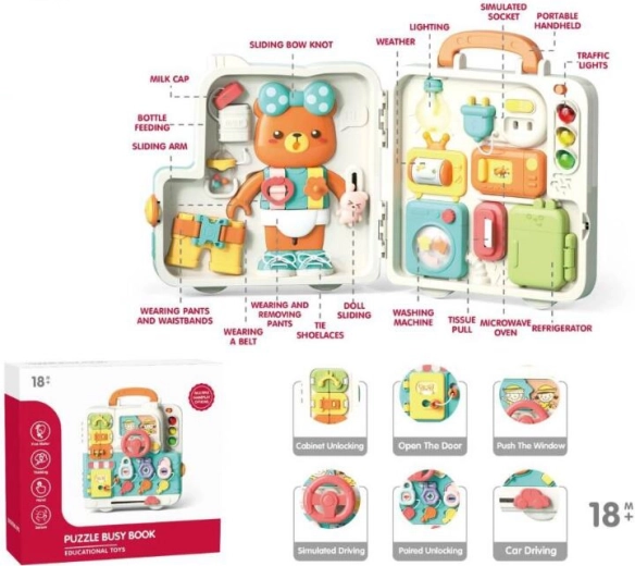 Manipulatiebord in de vorm van een beertje – houten educatief speelgoed voor ontwikkeling van motoriek