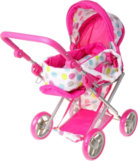 Poppenwagen ADAR 2-in-1 roze-wit met stippen - 1 stuk