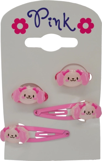 Haaraccessoires Hondje – set van 4 stuks (2 speldjes, 2 elastiekjes)