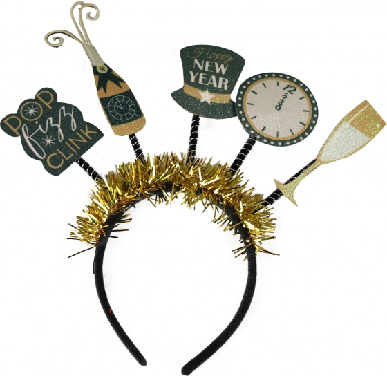 Nieuwjaarsfeest diadeem met zwart-gouden decoraties