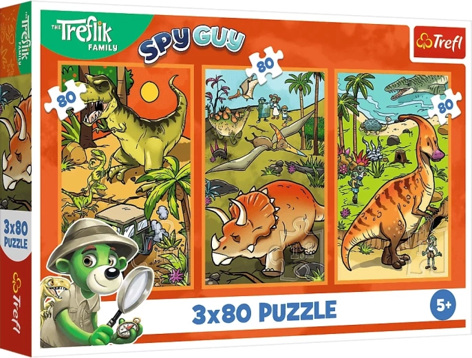 Puzzel Trefl Treflíci in de wereld van dinosaurussen 3x80 stukjes