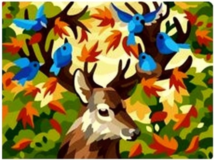 NORIMPEX Schilderen op nummer Hert met vogeltjes 40 x 50 cm