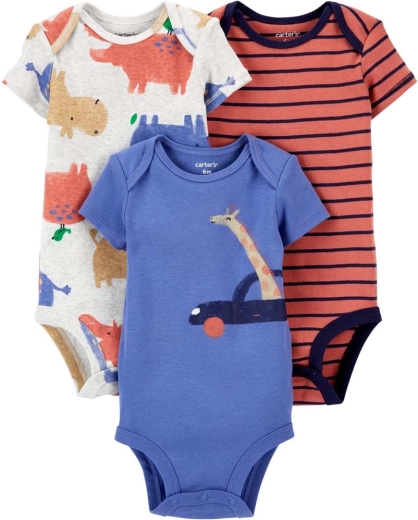 Carter’s babyrompers met korte mouw, bruin-blauw, 3 stuks (maat 56)