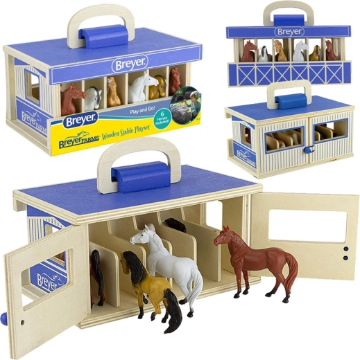 Breyer Stablemates Farms houten draagbare stal met 6 paarden