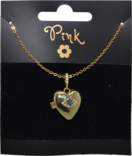 Vergulde ketting met openend hart en geluksoog