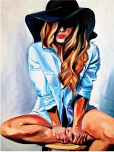 Norimpex diamond painting vrouw met hoed en blouse 30 × 40 cm