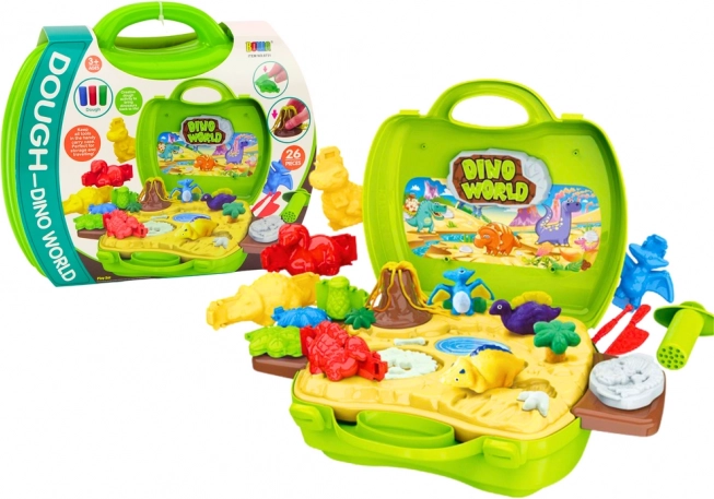 Kleiwereld van dinosaurussen in een koffertje – vormpjes en gereedschap, groen