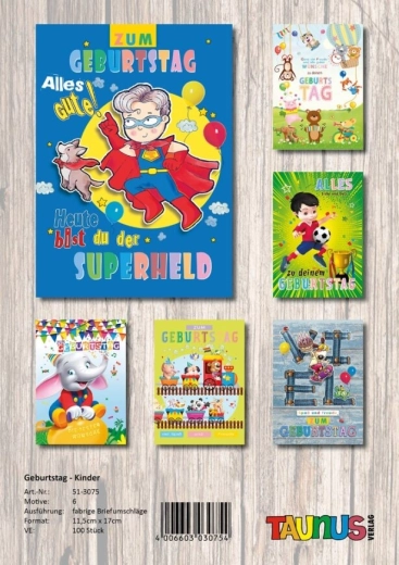 Kinderverjaardagswensen - 100 stuks, 6 motieven