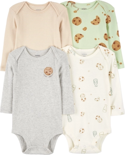 Carter's babyrompers met lange mouwen Milk & Cookies, 4 stuks, maat 56