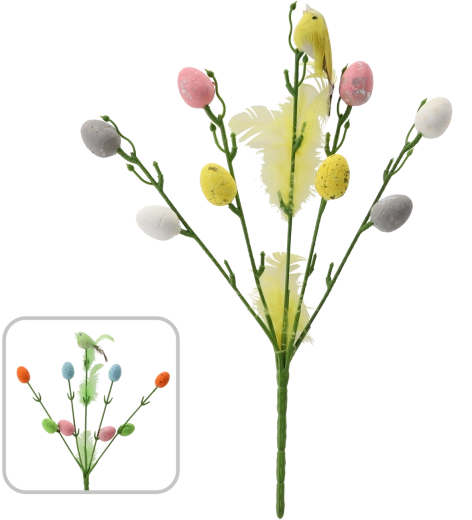 Paastakje met vogeltje en eitjes op prikker 30 cm