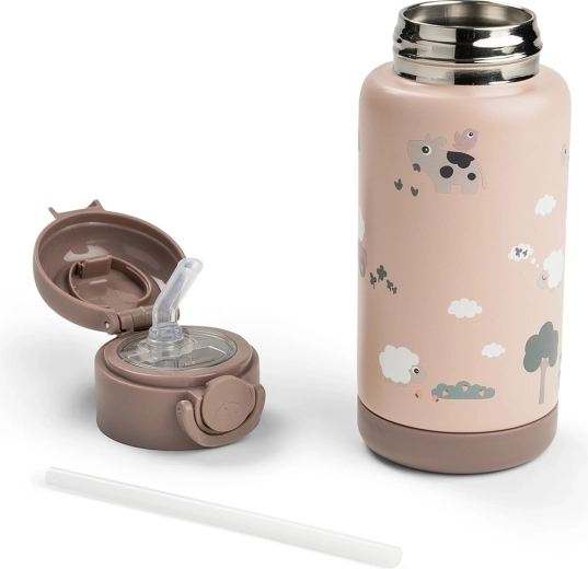 Done by Deer thermofles met rietje Tiny farm roze 340 ml