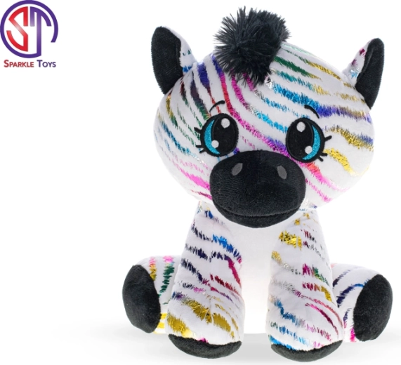 Pluchen zebra met regenboogglitters 24 cm – zittend