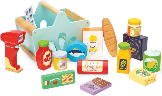 Le Toy Van houten winkelmandje met etenswaren en scanner