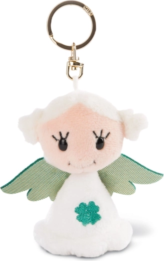 Schutzengel pluchen sleutelhanger in beanbag-stijl met klavertjevier 9 cm - 1 stuk
