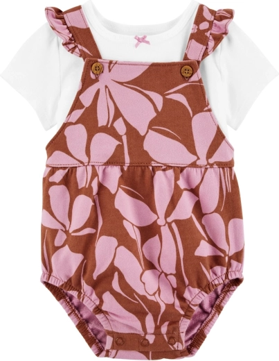 Carter's 2-delige babyset: T-shirt met korte mouwen en bretelbroekje pink floral (meisje, 6 m)