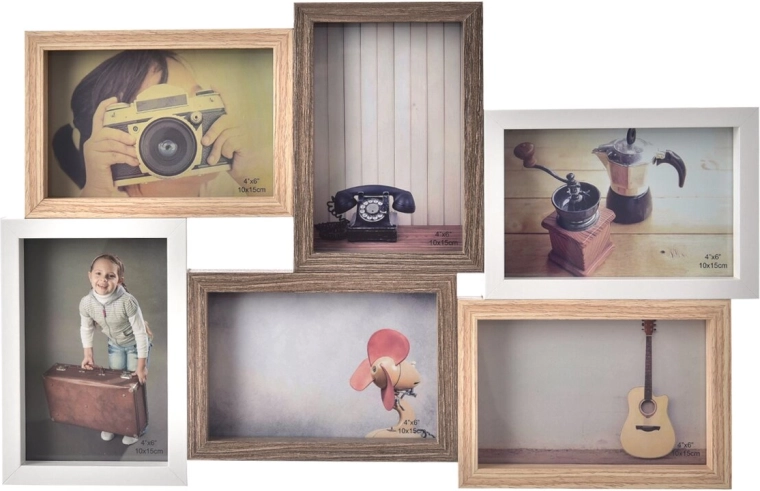 Houten fotolijst voor 6 foto’s 50 × 32 cm