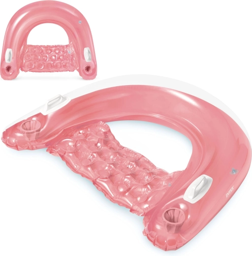 Opblaasbare drijvende stoel met bekerhouders roze INTEX 147 × 99 cm