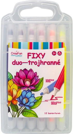 CreaFun fixy Duo driekantig, set van 12 kleuren
