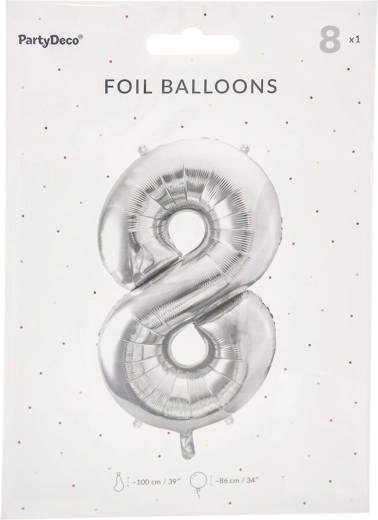 Folieballon cijfer 8 zilver 86 cm