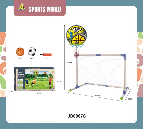 Kinder voetbaldoel met basketbalmand 2-in-1 en accessoires