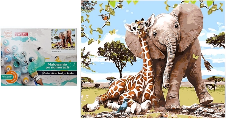 Schilderen op nummer olifant met giraf - 1 stuk