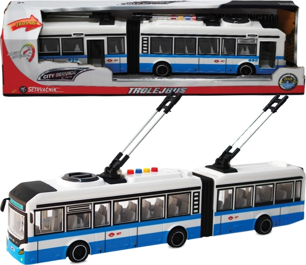Gelede trolleybus 1:16 blauw met geluiden met vliegwiel