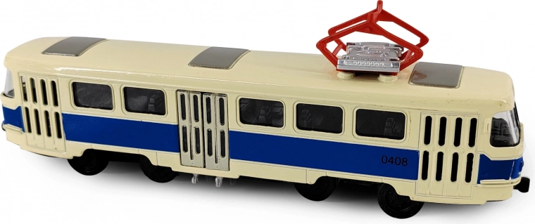 Metalen retrotram T3 blauw 16 cm met licht en geluid