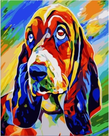 Schilderij om te schilderen op nummer op frame 40 × 50 cm – basset hound (kleurige hond)