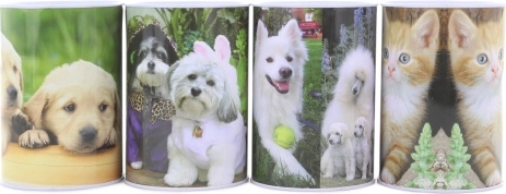 Metalen spaarpot met honden en katten