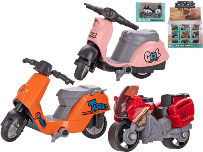 Metalen motorfiets 1:64 met vrijloop, 7 cm