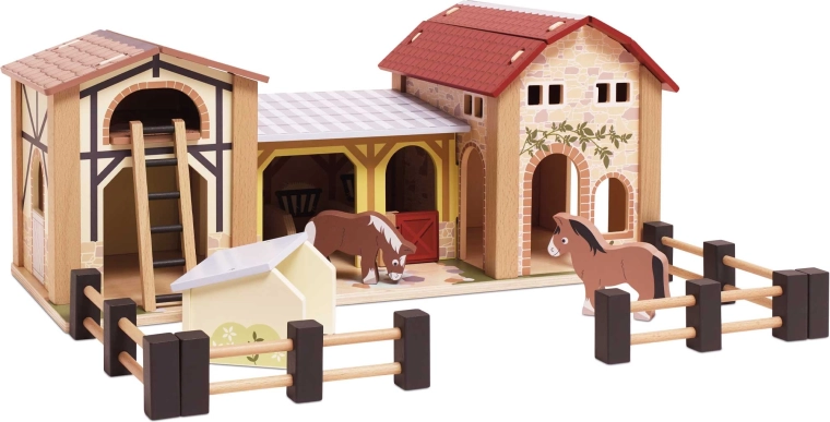 Houten boerderij met paardenfiguurtjes Le Toy Van