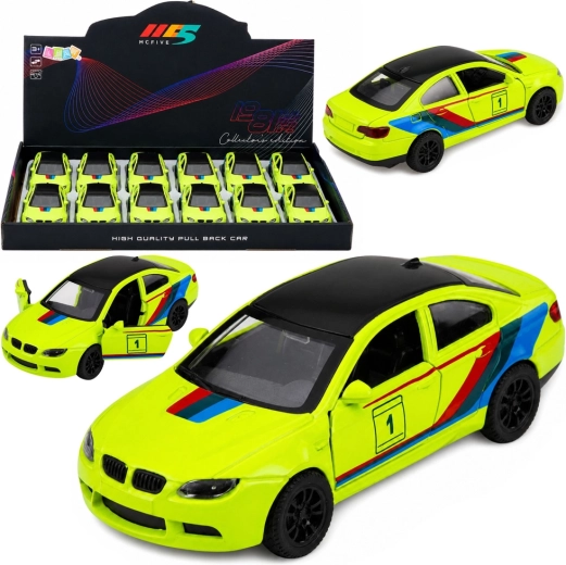 Metalen sportauto met pull-back-aandrijving, neongeel 1:32 - 1 stuk