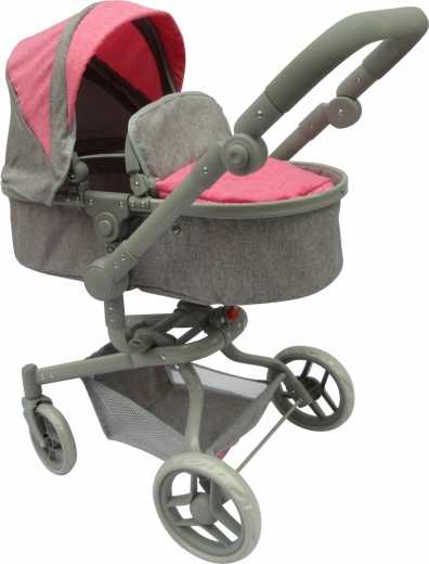 Poppenwagen 2-in-1 Roze-Grijs