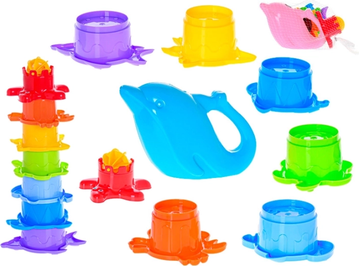 Piramide zee dieren met dolfijn-gieter, 7 lagen, 28 cm