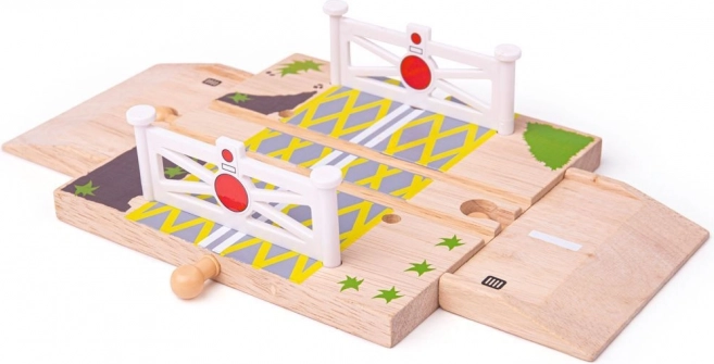 Houten spoorwegovergang met hekjes voor houten racebanen