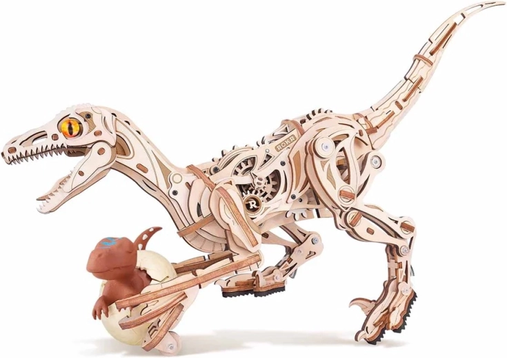 Rokr 3D houten mechanische puzzel velociraptor