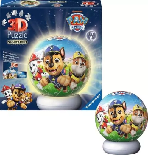 Lichtgevend 3D-puzzel PAW PATROL – nachteditie, 72 stukjes