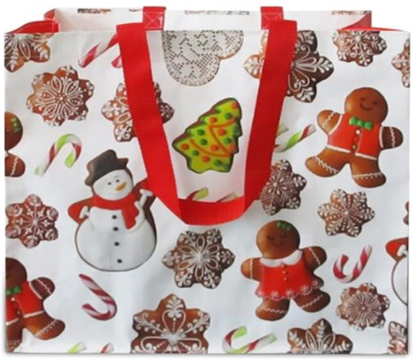 Kerstboodschappentas met peperkoekmotief 43 × 37 × 21,5 cm