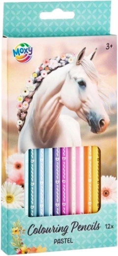 Pastelkleurige kleurpotloden met wit paardenmotief – set van 12 stuks