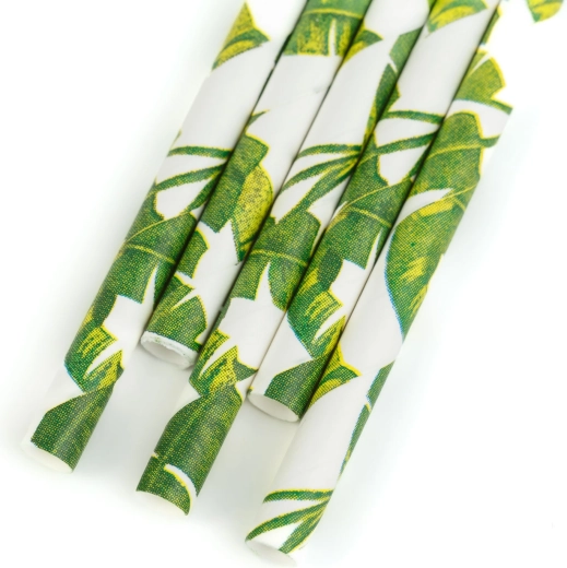 Papieren rietjes met junglemotief 197 × 6 mm, 25 stuks