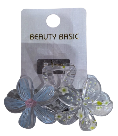 PINK transparante haarklem met twee bloemen blauw - 1 stuk