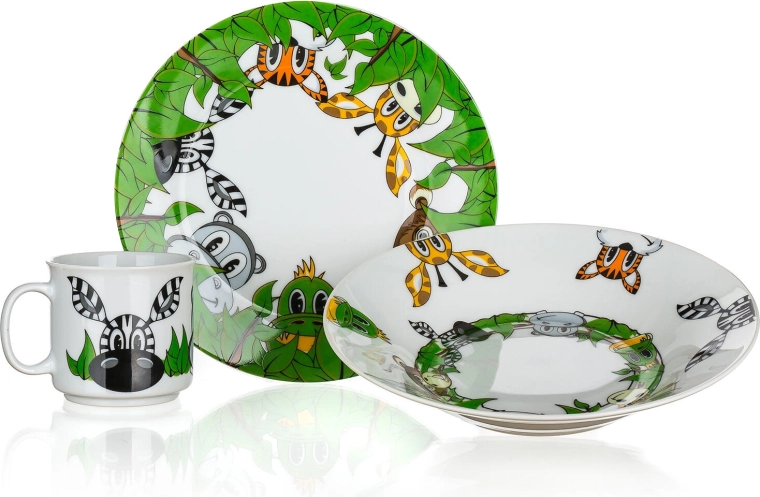 Kinder eetset Junglevrienden, 3-delig, keramisch