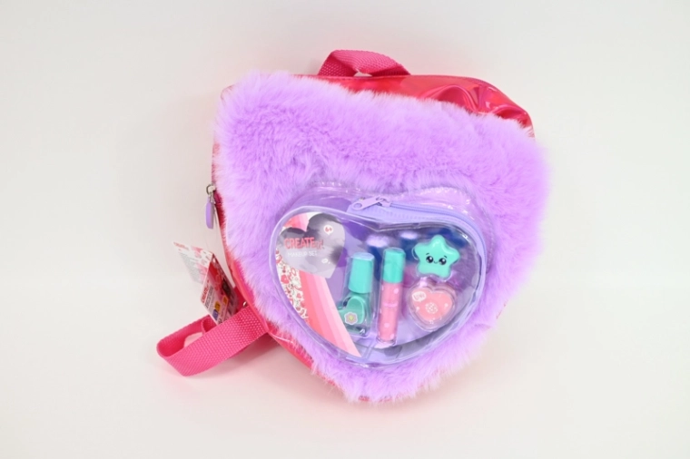 Create it! kinder make-upset in een pluche hartvormig rugzakje paars-roze