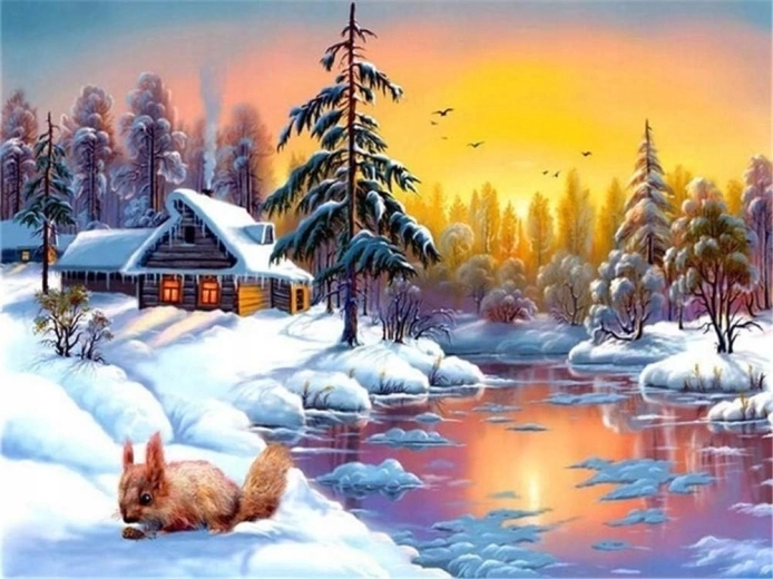 Norimpex Schilderen op nummer Eekhoorn in de winter 40 × 50 cm