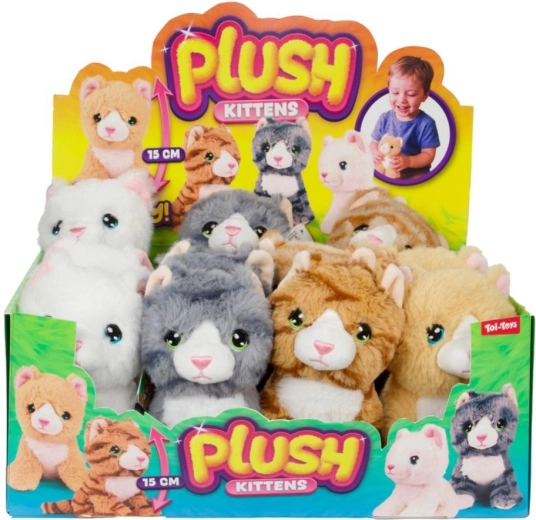 Pluche zittende kat 15 cm, 4 kleuren
