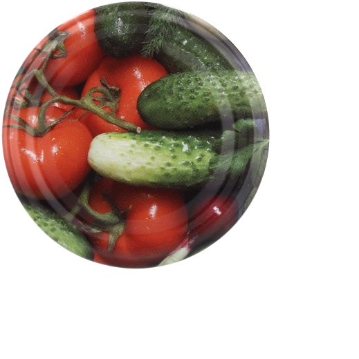 Set van metalen inmaakdeksels 66 mm met komkommer- en tomatenmotief, 10 stuks